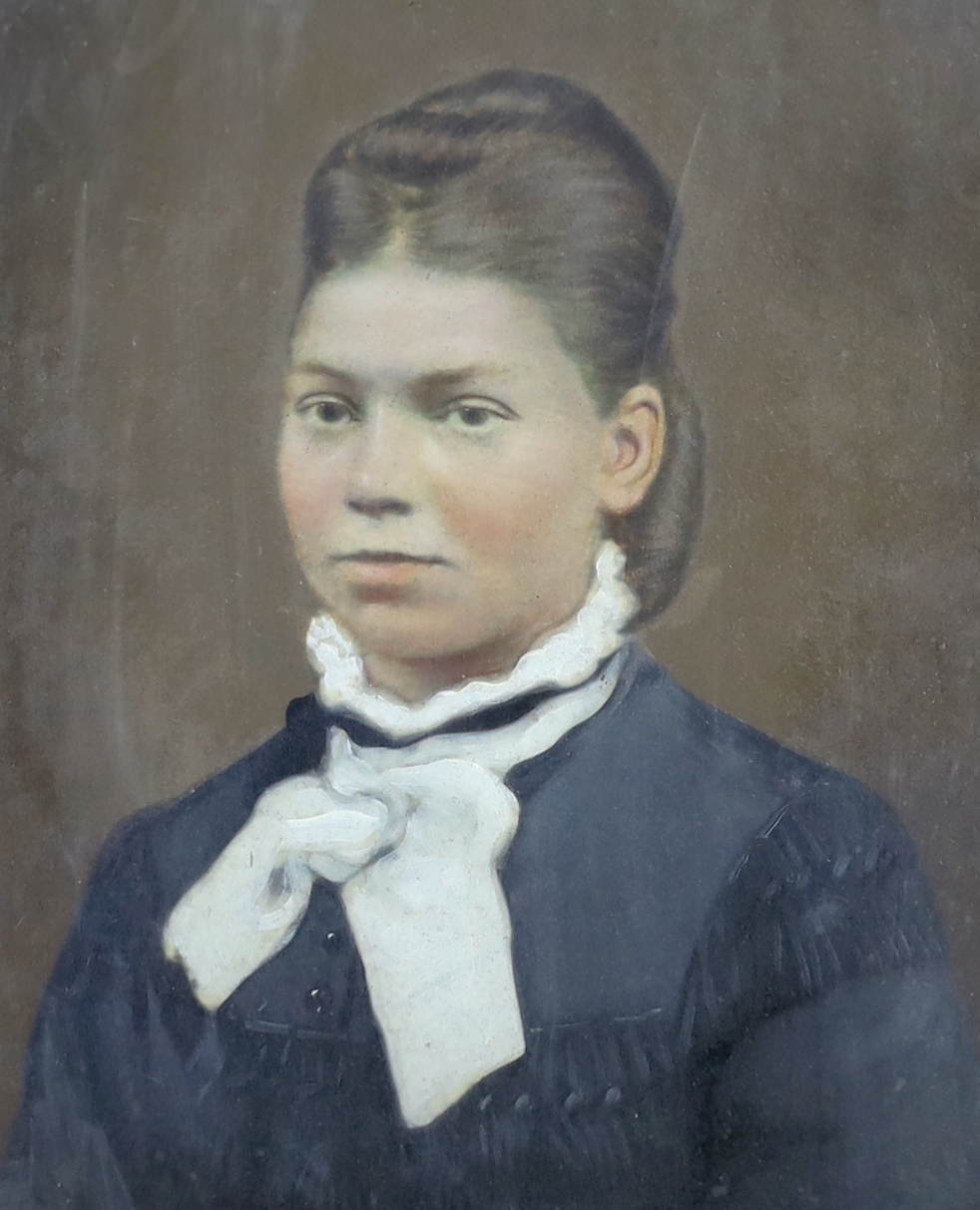 South African School, pair of overpainted 19th century photographs, Portraits of a Lady and Gentleman, 20 x 15cm, ornate moulded gilt frames